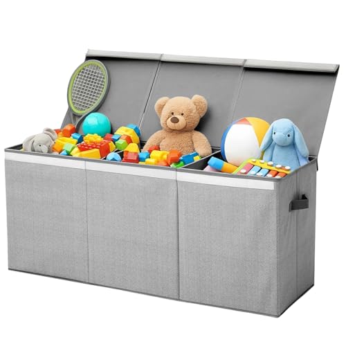 M.J COMFY-LIFE Extra Large Toy Storage Box, 145L Foldable Toy Chest with Lid & Handles, Sturdy Collapsible Kids Toy Storage Organizer for Boys Girls Playroom, Bedroom, Nursery - Grey