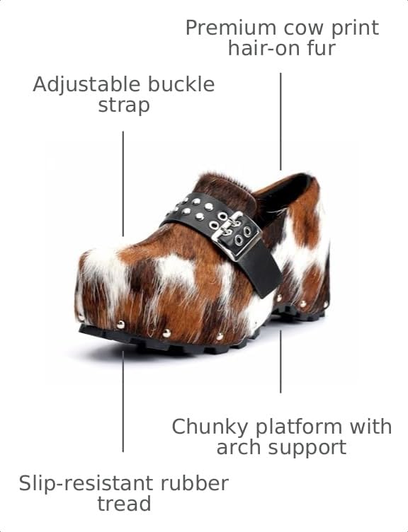 Image of XOBZJH Women's Calf Hair Print Waterproof Non-Slip Platform Professional Clogs & Mules with Arch Support-Nursing Shoes for Standing All Day
