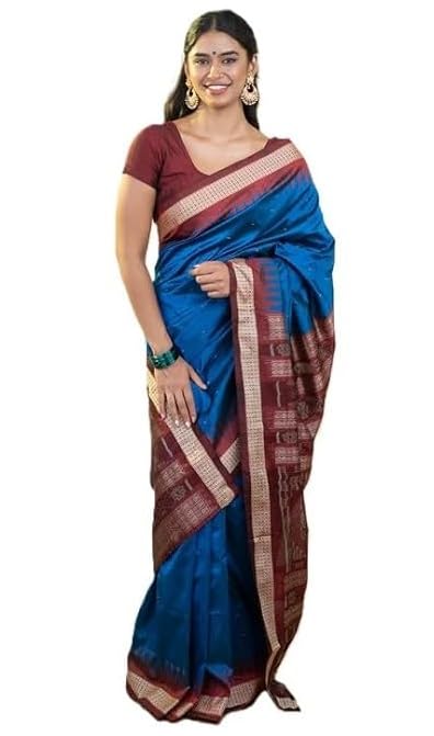 Image of Handmade Pure Bomkai Silk Saree Khandua Natural Silk Ikkat Saree For Women /Ethnic Wear /Traditonal Saree /Handloom Saree With Regular Fit Blouse Piece