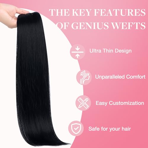 Image of GOO GOO Genius Weft Hair Extensions Human Hair, Sew In Hair Extensions Rooted Remy Weft, 1 Jet black 22inch 120g, Hand Tied Weft Hair Extensions