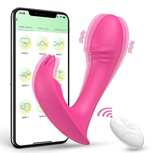 Wearable Panty Vibrator App Remote Control Butterfly Vibrators for G Spot Clit, Realistic Dildo Vibrators Rechargeable Rabbit Vibrators with 9 Vibrating Modes Sex Toys for Women Couples Play,Pink