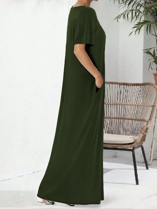 Image of Nimsruc Women Summer Long Dress Casual Sexy Short Sleeve Loose Maxi Dresses for Women 2025