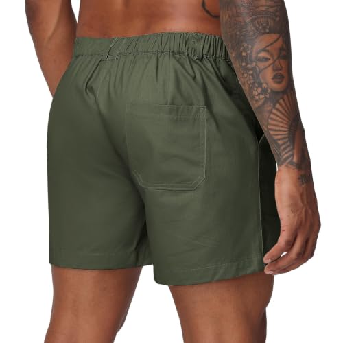 Image of Oymyakon Men's 6 Inch Shorts Casual Cotton Flat Front Chino Shorts Summer Elastic Waist Pull On Short with Pockets