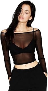 MIRABI Women's Black Sheer Mesh Long Sleeve Crop Top Price In India