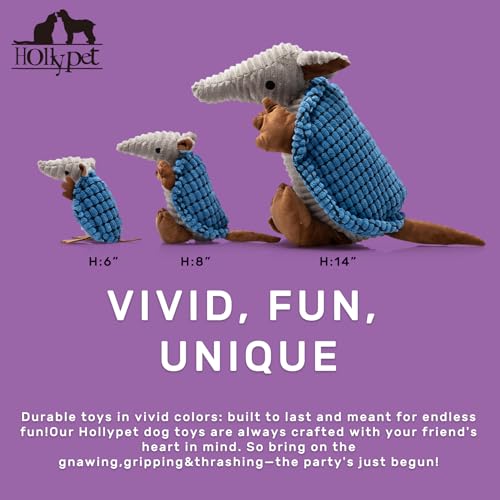 Image of Hollypet Plush Dog Squeaky Toy Stuffed Armadillo Animal Pet Puppy Chew Toys with Clean Teeth for Small Medium Large All Breed Sizes Dogs, Blue, 14 in