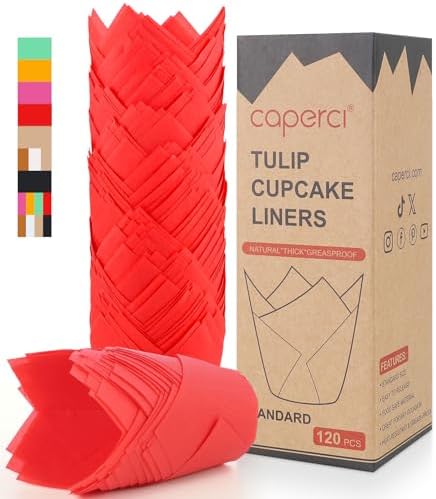 Caperci Red Standard Cupcake Liners - 200 Pack Greaseproof Baking Cups For Muffins & Mini Cheesecakes