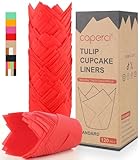Caperci Standard Tulip Cupcake Liners for Baking 120 Counts - Greaseproof Muffin Baking Cups for Wedding Birthday Party Baby Shower Festivals Christmas (Red)