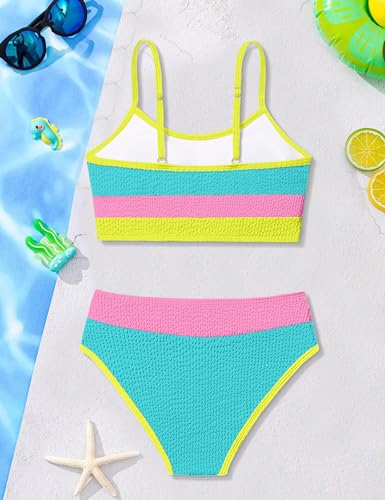 Image of Girls Bathing Suit Color-Block Adjustable Straps Bikini Sets Girls Two Piece Swimsuits with Chest Pad Swimwear 7-18T