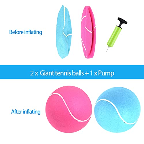 Giant Tennis Ball for Dogs of 2 Pack - 9.5 inch Pink and Blue Large Tennis Ball Dog Toy Inflatable Big Tennis Ball Multipurpose Jumbo Tennis Ball Toys for Kids Interactive Play Outside Inside Training - Image 3
