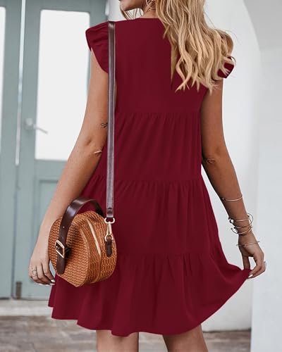 Image of KIRUNDO Summer Dresses for Women Sundress Sleeveless Ruffle Sleeve Round Neck Loose Short Flowy Pleated Mini Babydoll Dress