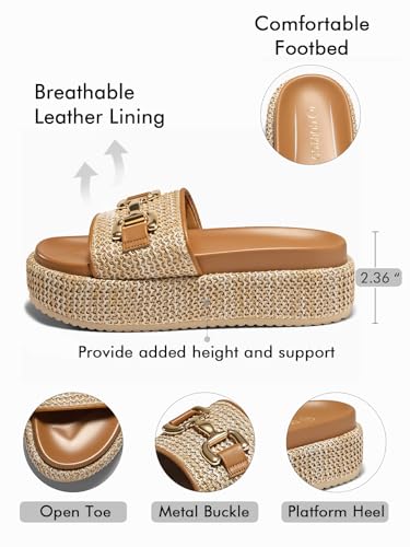 Coutgo Womens Platform Sandals Raffia Espadrilles Metal Chain Slip on Open Toe Cute Beach Slide Sandals4