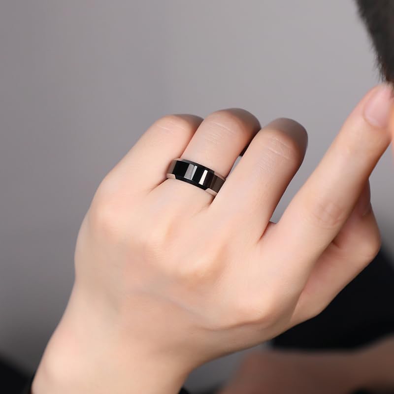 LOYAL MOON Rings for Men Women 8MM Black Tungsten Carblde Wedding Engagement Mens Ring - Image 7
