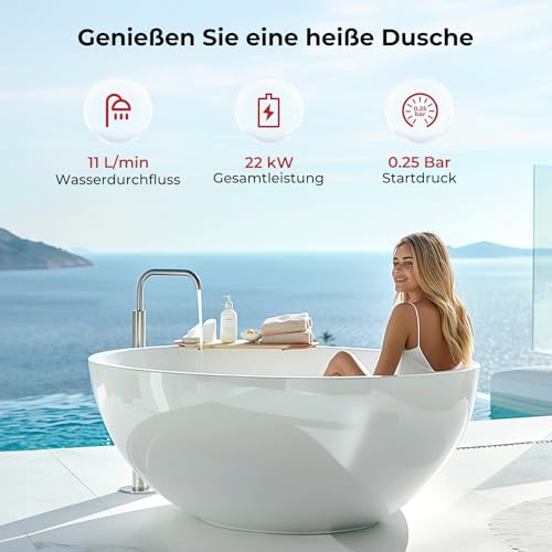 CAMPLUX BD300-DE 11 Liter Gasdurchlauferhitzer Indoor, Gasdusche Niedrige NOx/ErP für Küche/Bad, 50mbar, LPG, 3V, 22kW