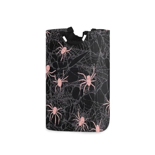 Jihqo Laundry Hamper Basket Halloween Spiderweb Pink Collapsible Nursery Storage Bin Waterproof Clothing Baskets for Home Bedroom Bathroom Washing Room