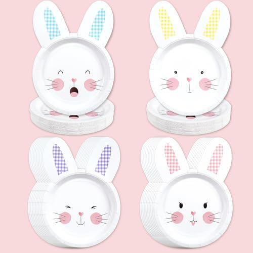 FYSUIMU 40 Pcs Bunny Paper Plate Some Bunny Is One Birthday Decorations Cute Pastel Plaid 7 Inch Disposable Rabbit Plates for Spring Baby Shower Garden Tea Party Supplies