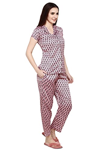 Image of Evolove Women's Polyester Half Sleeves Collared Night Suit Set /Top Pyjama Set Super Soft Comfortable (Nightsuit-Collar-HS-2)