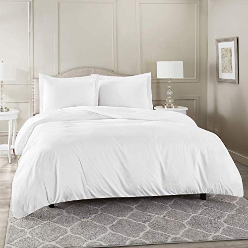 GoodWin Linen 800 Thread Count 100% Egyptian Cotton Lightweight 3-PCs Duvet Set (1 Duvet Cover Zipper Closure with Corner Ties & 2 Pillow Shams) Solid Style (Full/Queen, White)