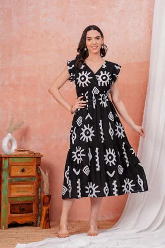 Image of Women's Stylish Knee-Length One Piece Dress, Lightweight Flared Maxi Kurti, Casual and Holiday Wear, Summer Outfit, Kurta