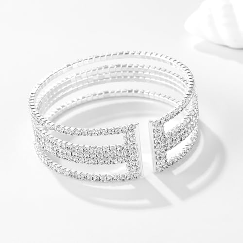 Multi-layer Sparkling Rhinestone Cuff Bracelet For Women Crystal Bangle Strand Wrap Bracelet for Party Prom Wedding4