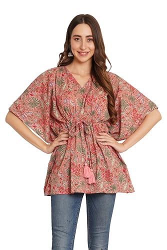 Image of COTLAND Fashions Jaipuri Cotton Kimono Sleeves Printed Longline Kaftan Top for Women