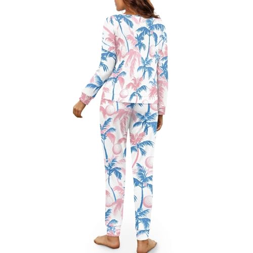 Image of Womens Lounge Set Long Sleeve Soft Pajama Sets Casual 2 Piece Pj Outfit Crewneck Sleepwear with Pockets Plus Size