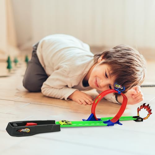 Image of Goyal's Track Racer Car Toy Set for Kids Age 3-12 Years | 360 Loop Stunt Track with Flame Jump | Inertia Powered Launcher Car Racing Play Set | DIY Assembly for Boys & Girls
