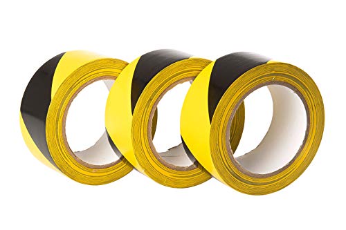 GTSE Hazard Tape Black and Yellow, 50mm (2") x 33m, Strong Adhesive Warning/Caution Tape, Floor Marking Tape, 3 Rolls