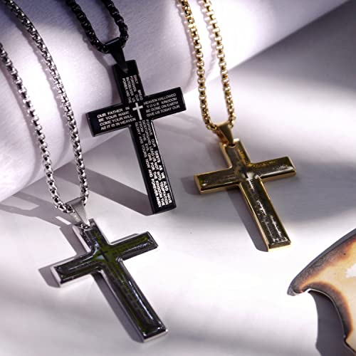 Renyilin Men's Stainless Steel Cross Necklace Prayer Base Baptismal Faith Jewelry (Style C -Black) #TOP4