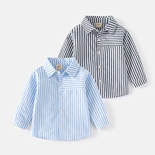 Toddler Boys Button-Down Striped Shirts Long Sleeve Fall Lightweight Collar Shirts Loose Comfy Casual 5 T Shirt Boy2