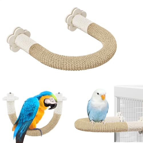 Perchoir Perroquet, Jouet Perroquet, Perchoir Oiseaux avec Cordon en Chanvre, Jouet Perroquets Gris du Gabon pour Gris, Calopsittes, Cockatiels, Cacatoès,...