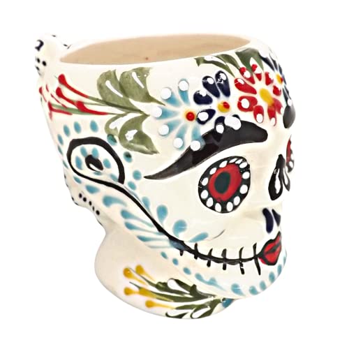ECONIA - Kaffeetasse aus Keramik, mexikanischer Totenkopf, handbemalt, Teetasse, 284 ml, spülmaschinen- und mikrowellengeeignet, 1 Stück Cover