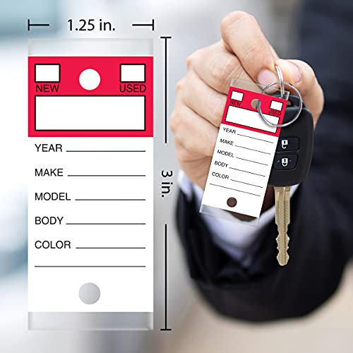 Image of Versa-Tags Red Stripe Self-Protecting Key Tags with Chrome-Plated Split Rings, 500 Count Automotive Dealership Key Tags for Car Truck RV Inventory & Service Organization