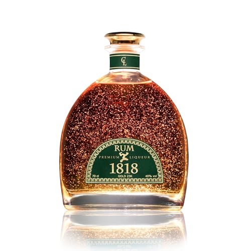 CONDE LUMAR - Ron 1818 XO - Premium Liqueur Gold 23K - Añejo Dominicano - Con Oro 23k - Botella Ideal para Regalar - Con Certificado de Oro de Calidad 40% Vol. - 70 cl