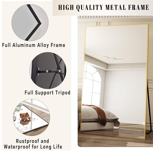 Image of BEAUTYPEAK 77 inchx38 inch Rectangle Full Body Floor Mirrors, Full Length Mirror Hanging or Leaning, Aluminum Alloy Frame Wall Mirror for Bedroom, Dressing Room, Gold