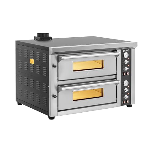 Royal Catering Horno eléctrico de pizza con 2 cámaras de cocción de 450 °C y 8400 W para 4 pizzas con diámetro de 33 cm de diámetro por separado, calor superior e inferior de arcilla refractaria, de