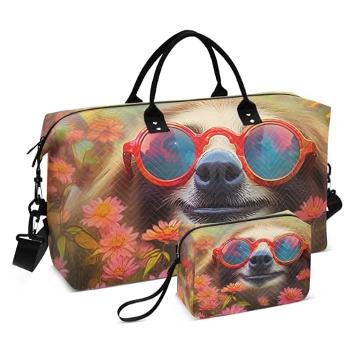Large Travel Duffel Bag, Cute Sloth Daisy Sports Tote Gym Bag, Shoulder Weekender Overnight Bag for Women Men, Carry On Luggage with Toiletry Bags