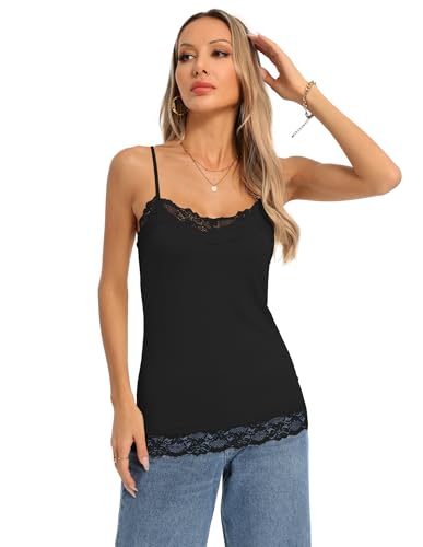 Image of Kate Kasin Women's Adjustable Spaghetti Strap Lace Trim Cami Tunic Tank Top 2PACK
