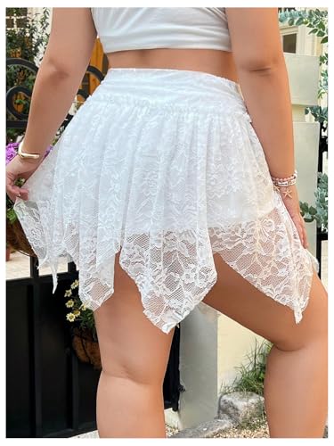 Verdusa Women's Plus Size Floral Lace Asymmetrical Flowy Skirt Summer A Line Mini Skirts2