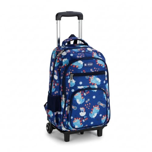 Mochila Escolar Infantil Estampa Dinossauros com Rodinhas 2 em 1 em Poliéster 45cm com 4 Compartimentos
