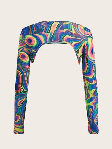 GORGLITTER Women's Y2K Reflective Rave Super Crop Tops Mesh Long Sleeve Graphic Festival Tee Top2