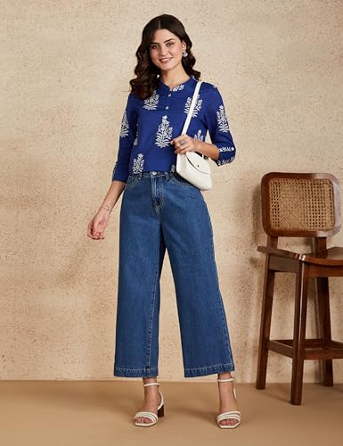 Image of Amazon Brand - Myx Women Printed Regular Cotton Short Kurti (Available in Plus Sizes)