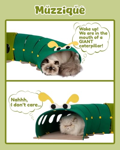 Image of Felt Cat Tunnel, Indoor Cat Cave, Large Cute Caterpillar Rabbit Tunnel Bed | Interactive Toy, Connectable Modular S Shape Kitten Hole, Sturdy Washable Hideaway Bunny Furniture,Peekaboo Entertainment