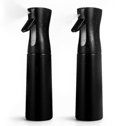 AMERTEER 300ml Water Spray Bottles for Hair - 2 Pack Continuous Fine Mist Empty Water Spray Bottles for Cleaning Salons Tattooing Plants Pet Care Refillable Plastic Water Mister For Home (Black)