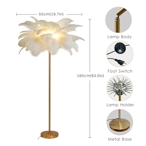 Lampe de lecture à intensité variable plumes d'autruche et or - 7