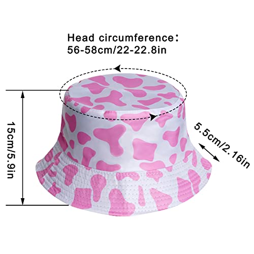 Tongcloud 4Pcs 4 Color Cute Bucket Hat Cow Print Bucket Hat Beach Fisherman Hats Reversible Foldable Sun Cap For Women Men(Yellow, Pink, White, Blue) #TOP1