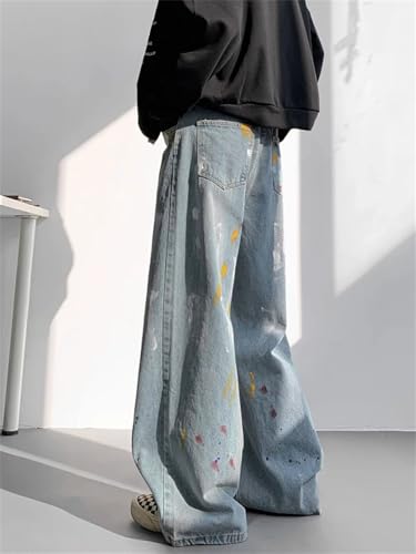 Man Splash-Ink Graffiti Baggy Jeans Hip-Hop Streetwear Denim Trousers Jeans3