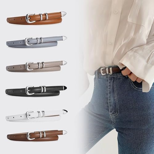 Thin Belts Retro Versatile PU Belt Women Luxury Design Silver Pin Buckle Waistband(black)4