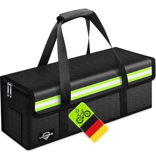 LADYSONS E-Bike Akkutasche, Feuerfeste Akku Tasche bis 1800 °C, Ultrahochtemperaturbeständig, Wasserdicht, Explosionsgeschützt, Feuerfeste Box für Lagerung, Transport, Laden（L, 49 x 15 x 15 cm）