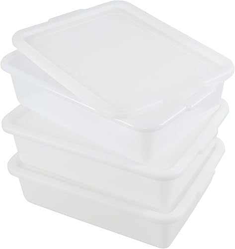 Miniatura 1 de Paquete de 3 cajas de plástico para masa de pizza de 13 L, bandeja apilable con tapa para cocina, restaurante, color blanco