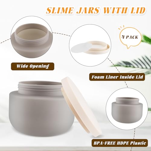 4 Pack 8 OZ Plastic Jars Round Cosmetic Container with Lids,Wide Mouth Soft Slime Jars for Lotion,Hand Cream,Ointments,Makeup,Body Butter,Rhinestone,Samples Pot Travel Make Up Storage (Grey)2